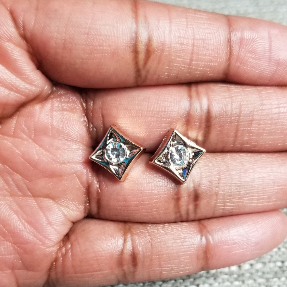 Gold and Rhinestone Stud Earrings